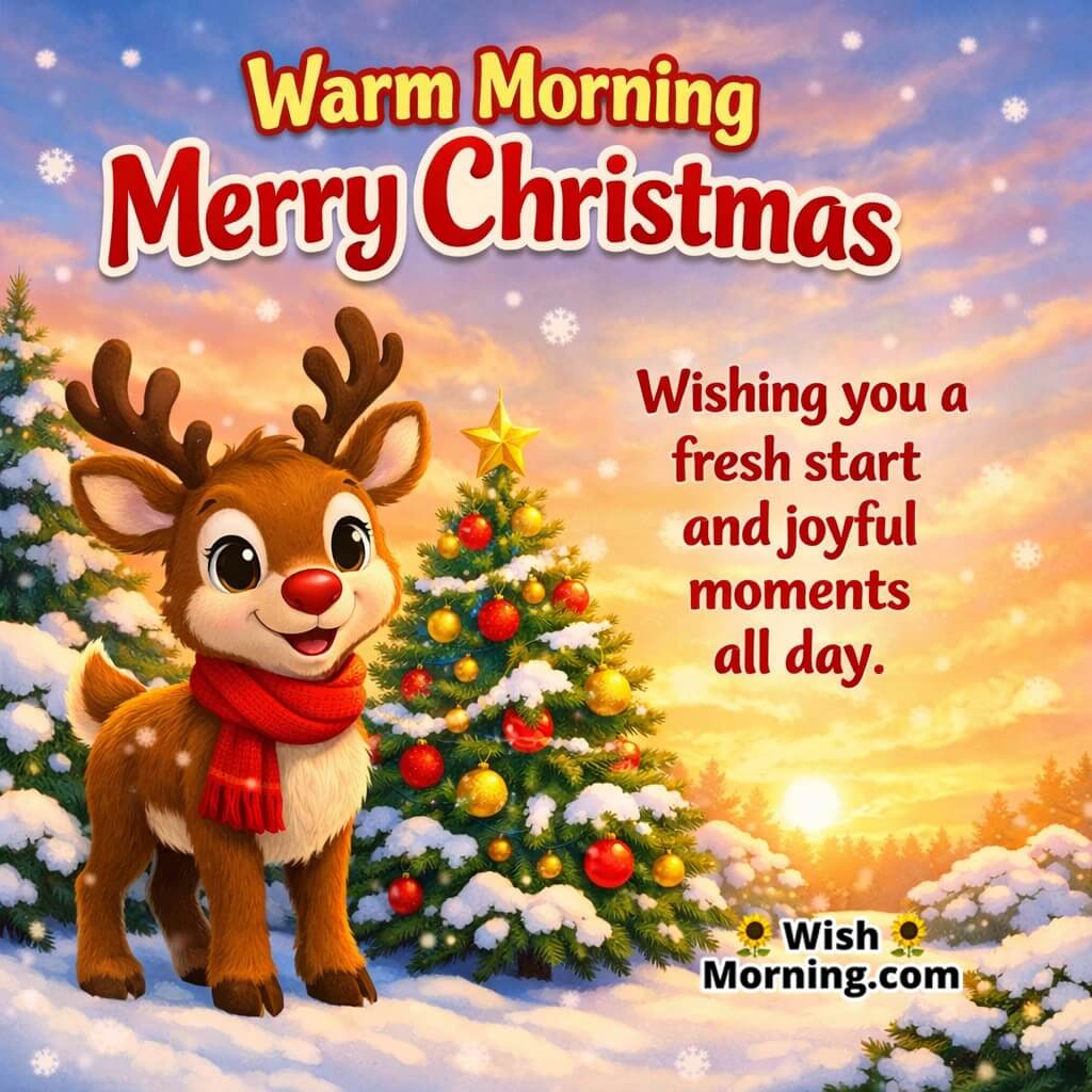 Fresh Morning Reindeer Christmas Greeting image featuring a bright winter festive mood symbolizing freshness, joy, and holiday cheer.