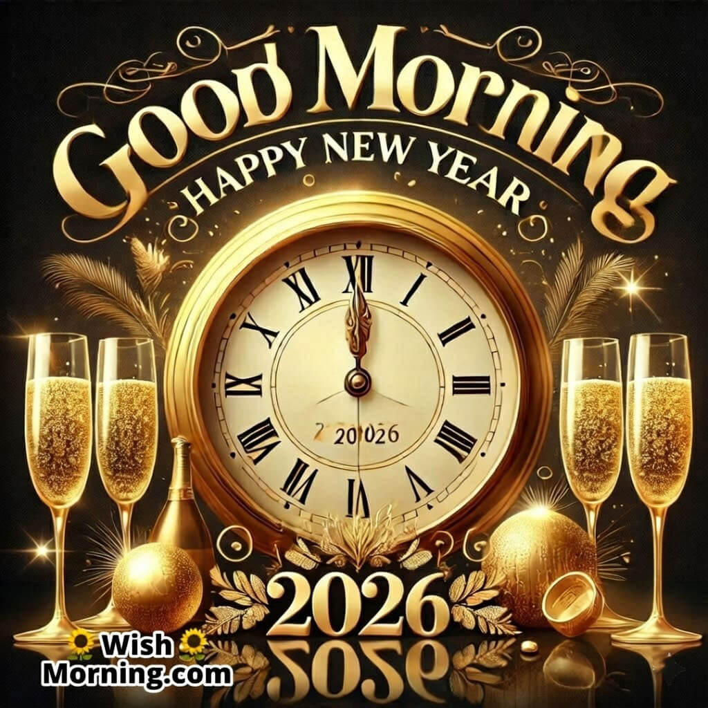Golden Clock Good Morning New Year 2026 Pic