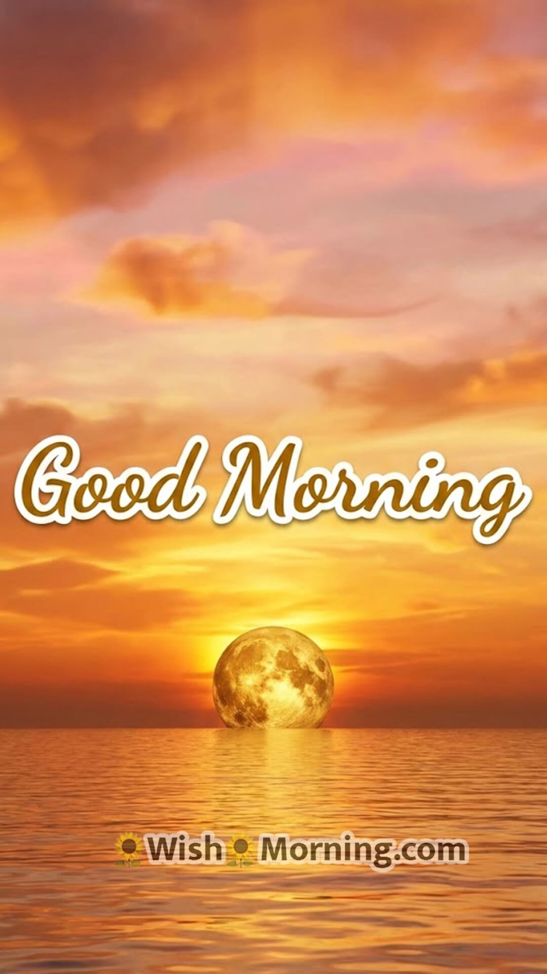 Good Morning sunrise mobile wallpaper featuring a colourful 3D golden sun rising over a calm horizon.