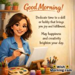 Good Morning image featuring a woman enjoying her hobby, symbolizing joyful living and creativity.