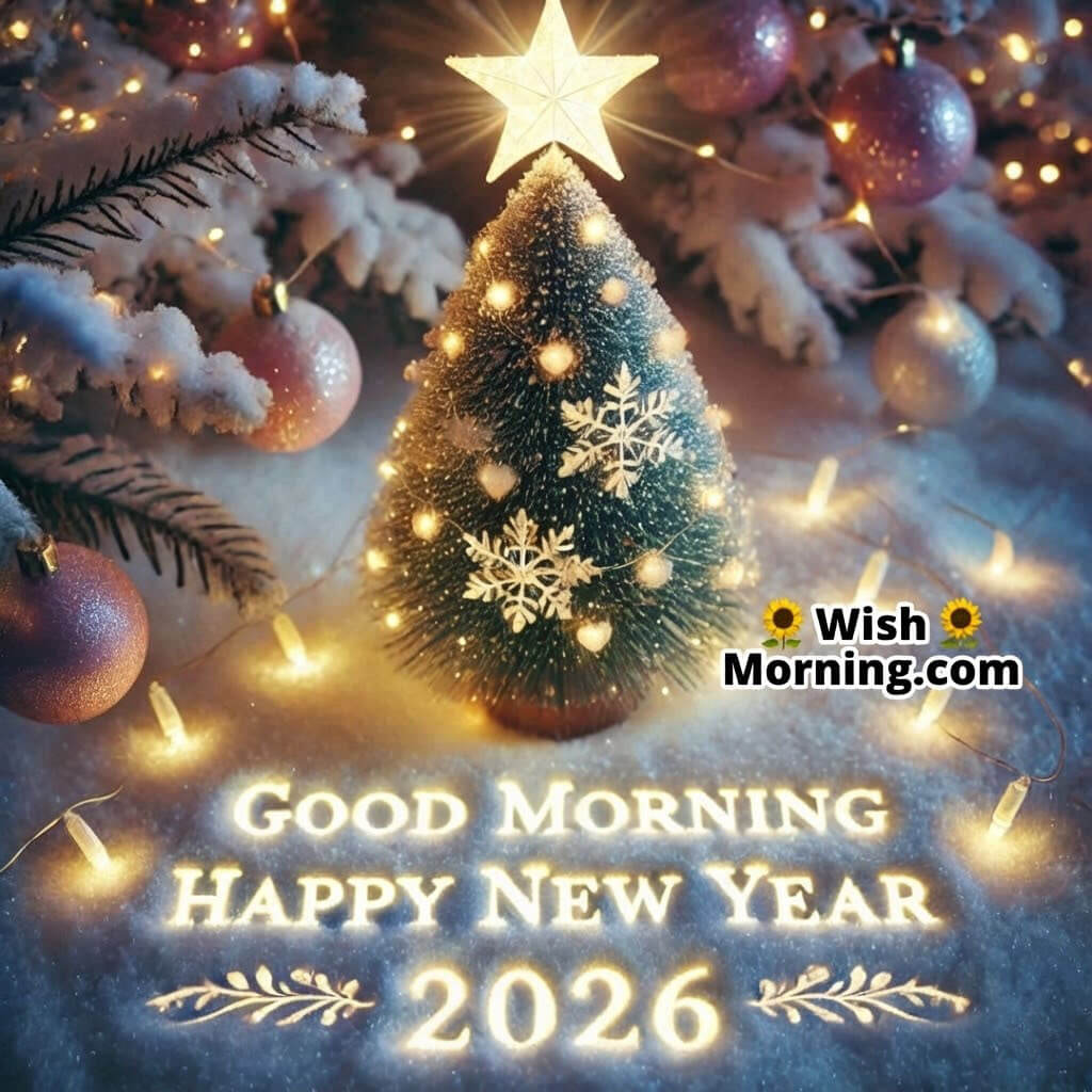 Good Morning New Year 2026 Glowing Tree Image