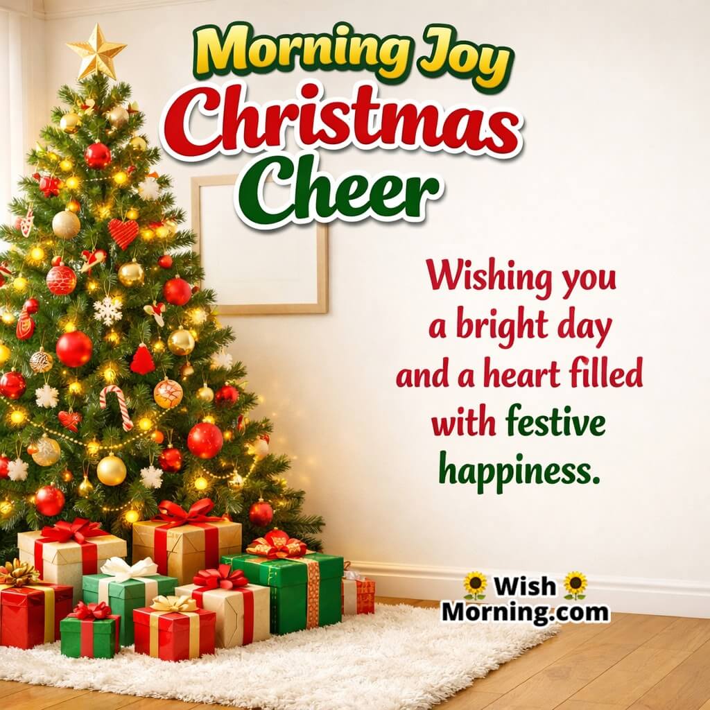 Joyful Christmas Morning Greeting image featuring warm holiday glow and happy vibes symbolizing togetherness, smiles, and celebration.