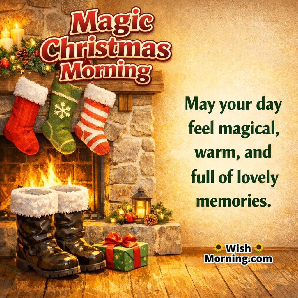 Magic Glow Christmas Morning Greeting image featuring a cosy festive glow symbolizing magic, warmth, and lovely memories.