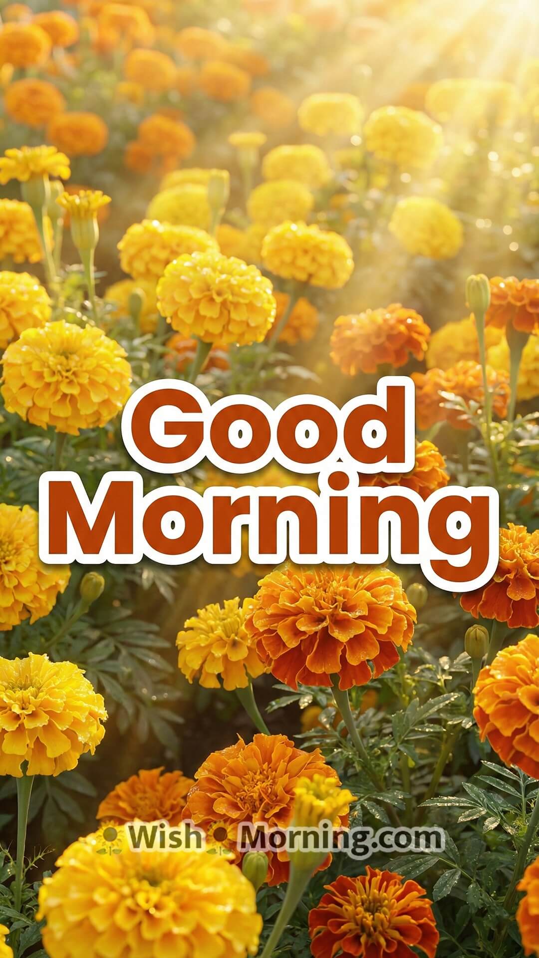 Good Morning flower wallpaper featuring bright 3D marigolds shining in fresh morning sunlight.