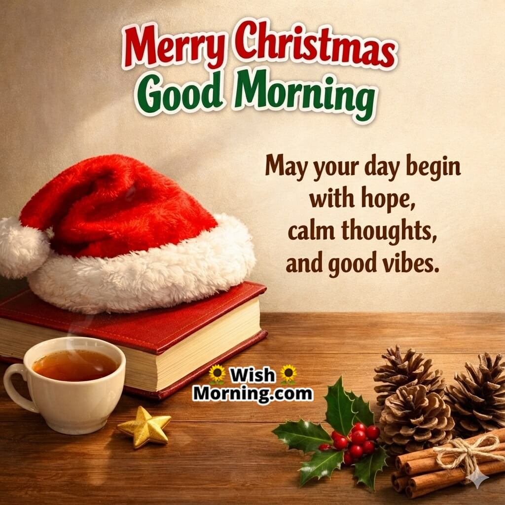 Merry Christmas Good Morning Hopeful Start Wish image featuring a calm morning festive mood symbolizing hope, positivity, and a fresh beginning.