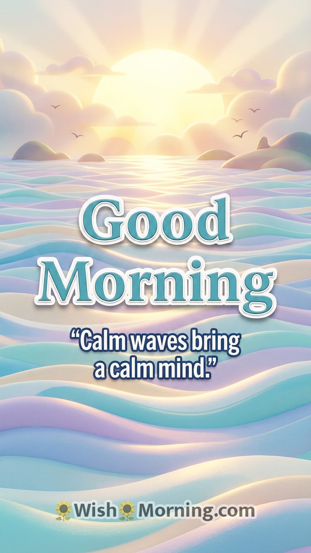 Good Morning beach wallpaper with a calm ocean sunrise and a peaceful morning quote.