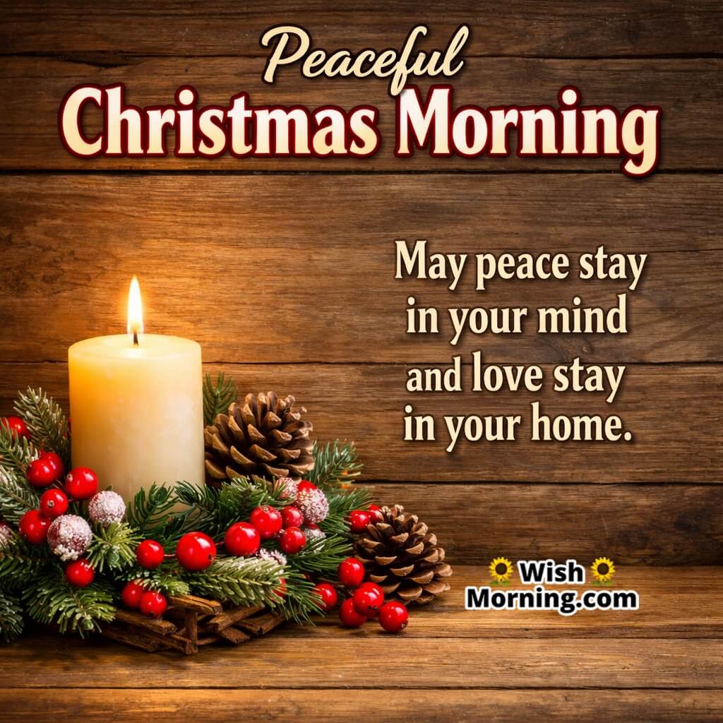 Peaceful Christmas Morning Wish image featuring gentle festive glow symbolizing peace, love, and a calm heart.
