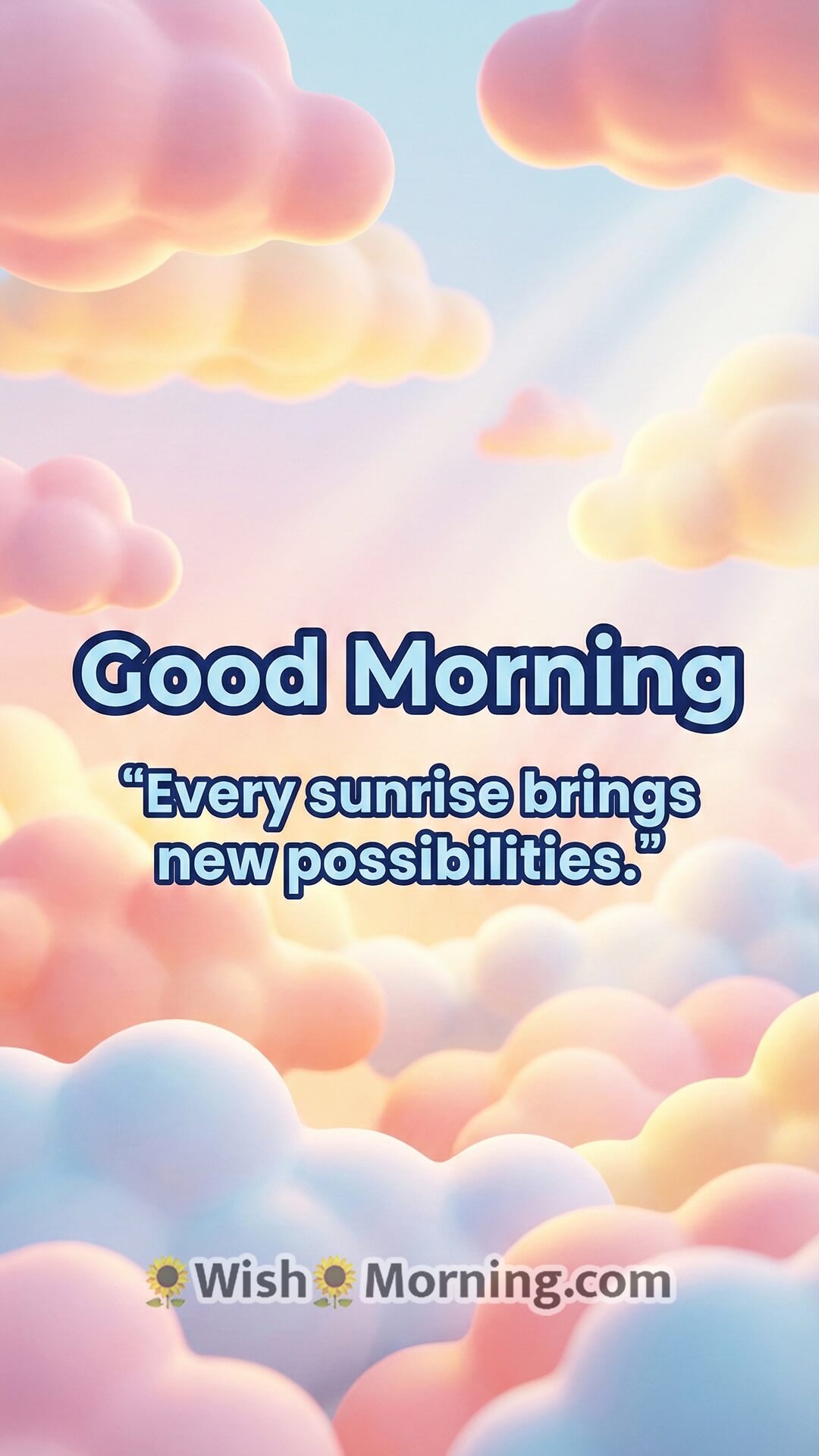 Good Morning wallpaper showing a bright 3D sky with a reflective morning quote.