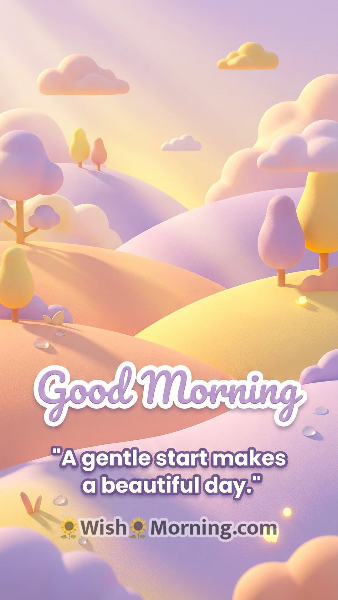 Good Morning pastel wallpaper featuring soft 3D colours and a gentle motivational quote.