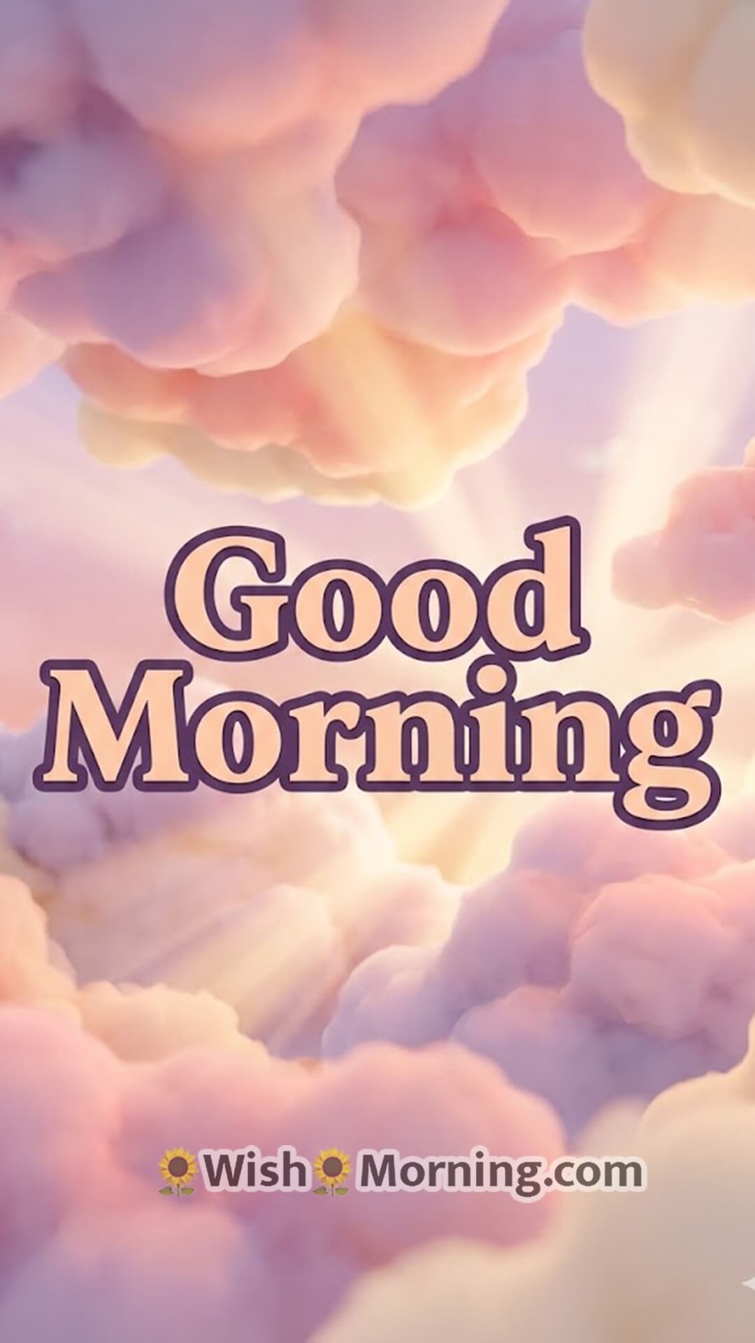 Good Morning sunrise wallpaper showing pastel-toned 3D morning clouds with warm soft light.