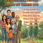 Weekend love and friendship image featuring friends and family standing together in a warm, joyful setting, symbolizing togetherness, affection, and shared happiness.