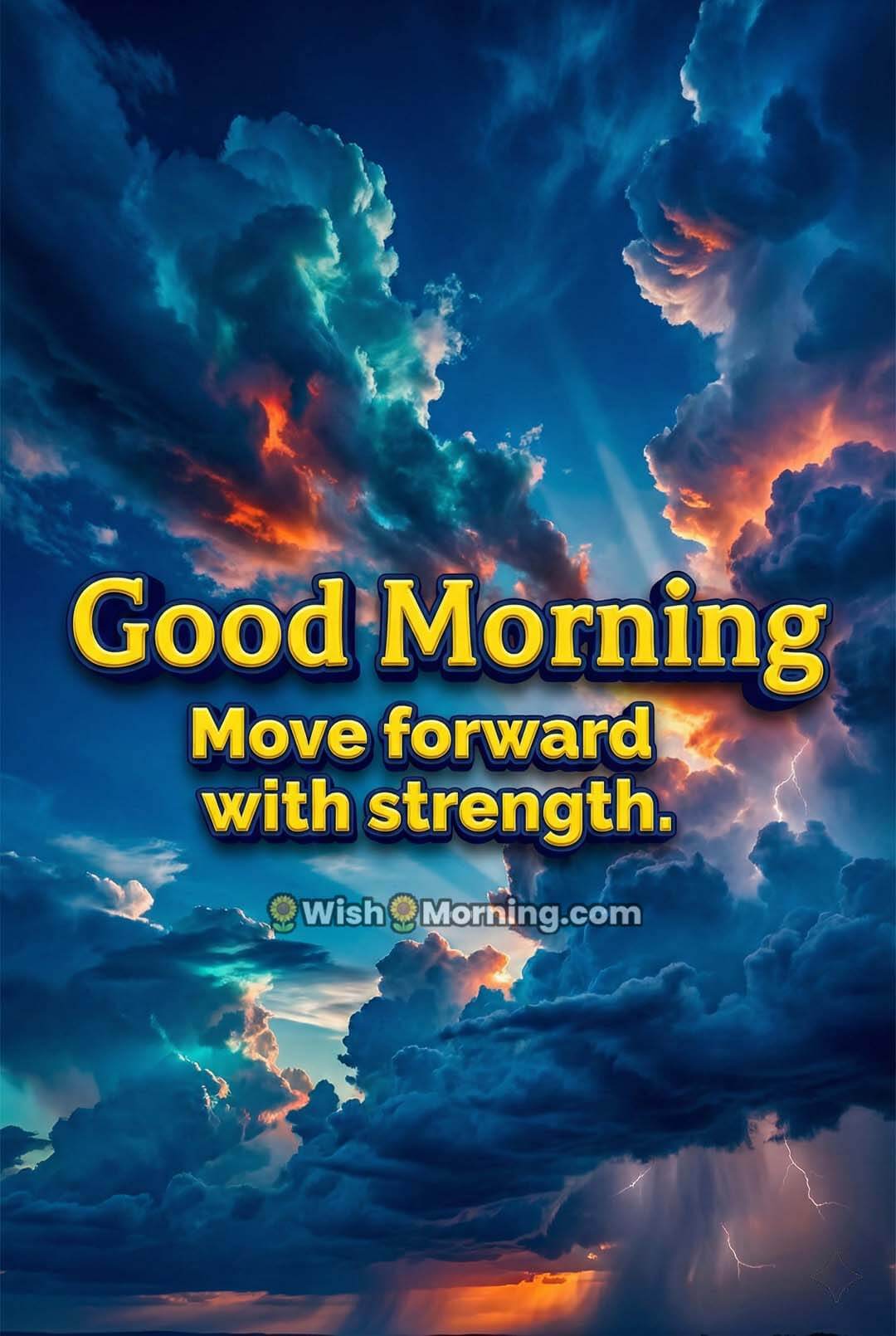 Good Morning positive vibes mobile wallpaper showing dramatic 3D sky colours with strong cloud movement and vibrant contrast.