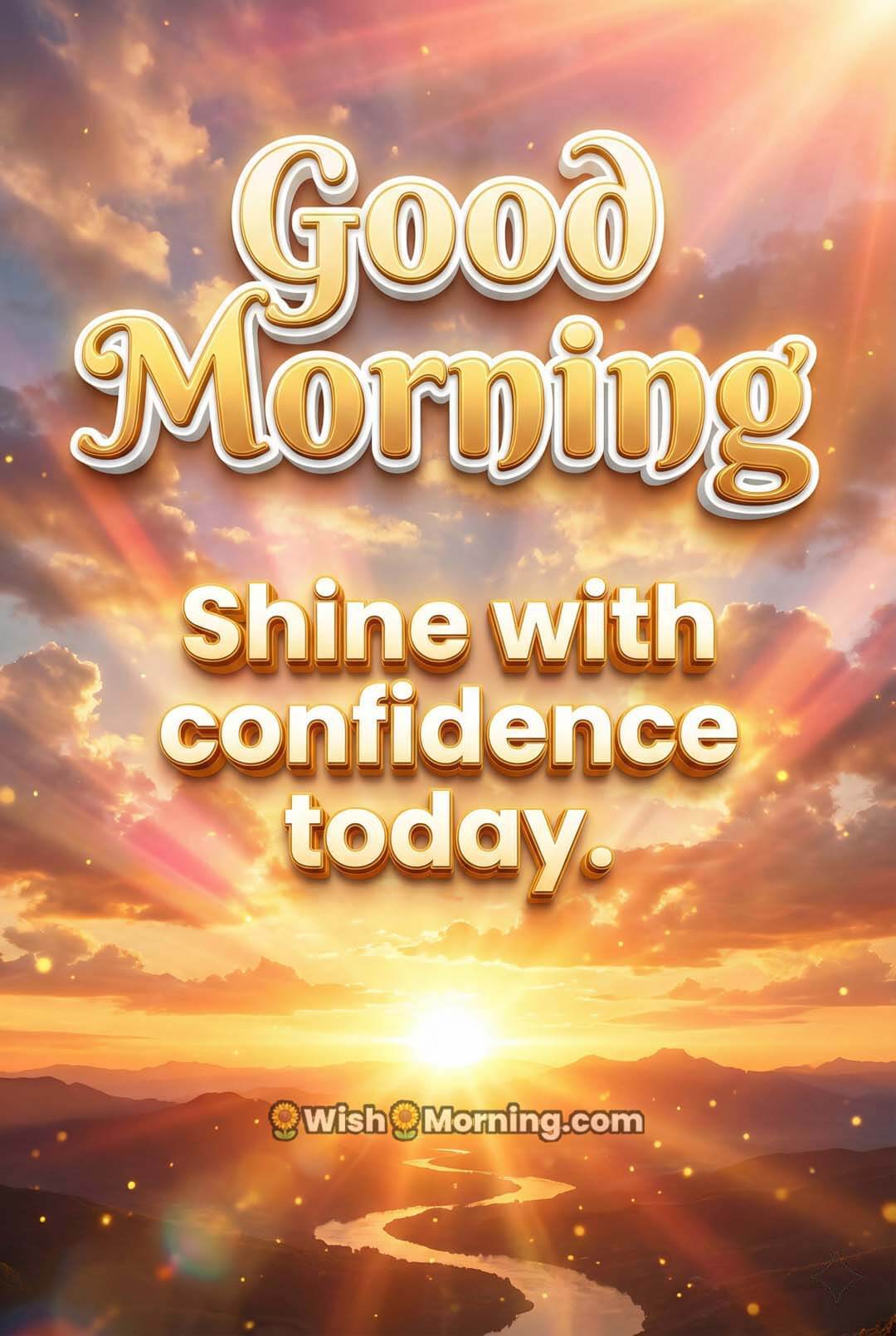 Good Morning positive vibes mobile wallpaper featuring a colourful 3D sunrise with uplifting energy tones.