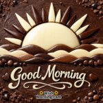 Chocolate Sunrise Good Morning Image showing a beautiful sunrise crafted from dark and white chocolate with soft rays spreading warmth and positivity.