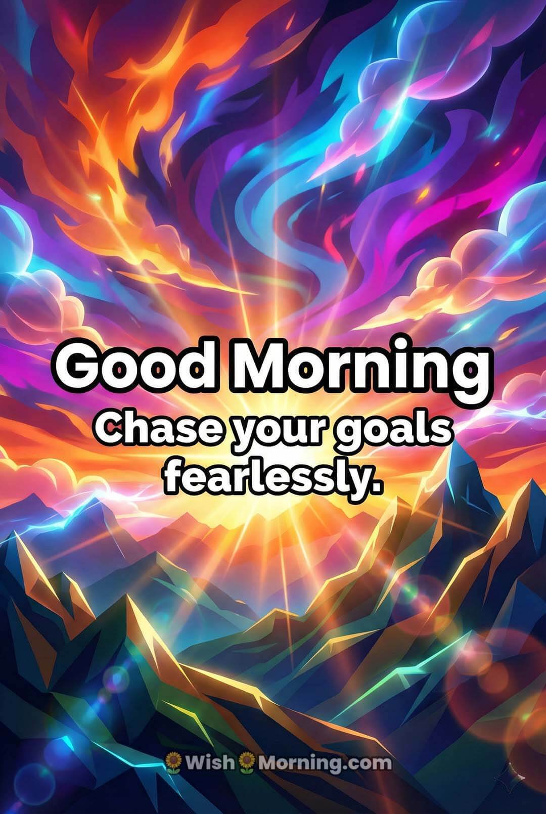 Good Morning wallpaper with bold 3D colours and energetic sunrise background.