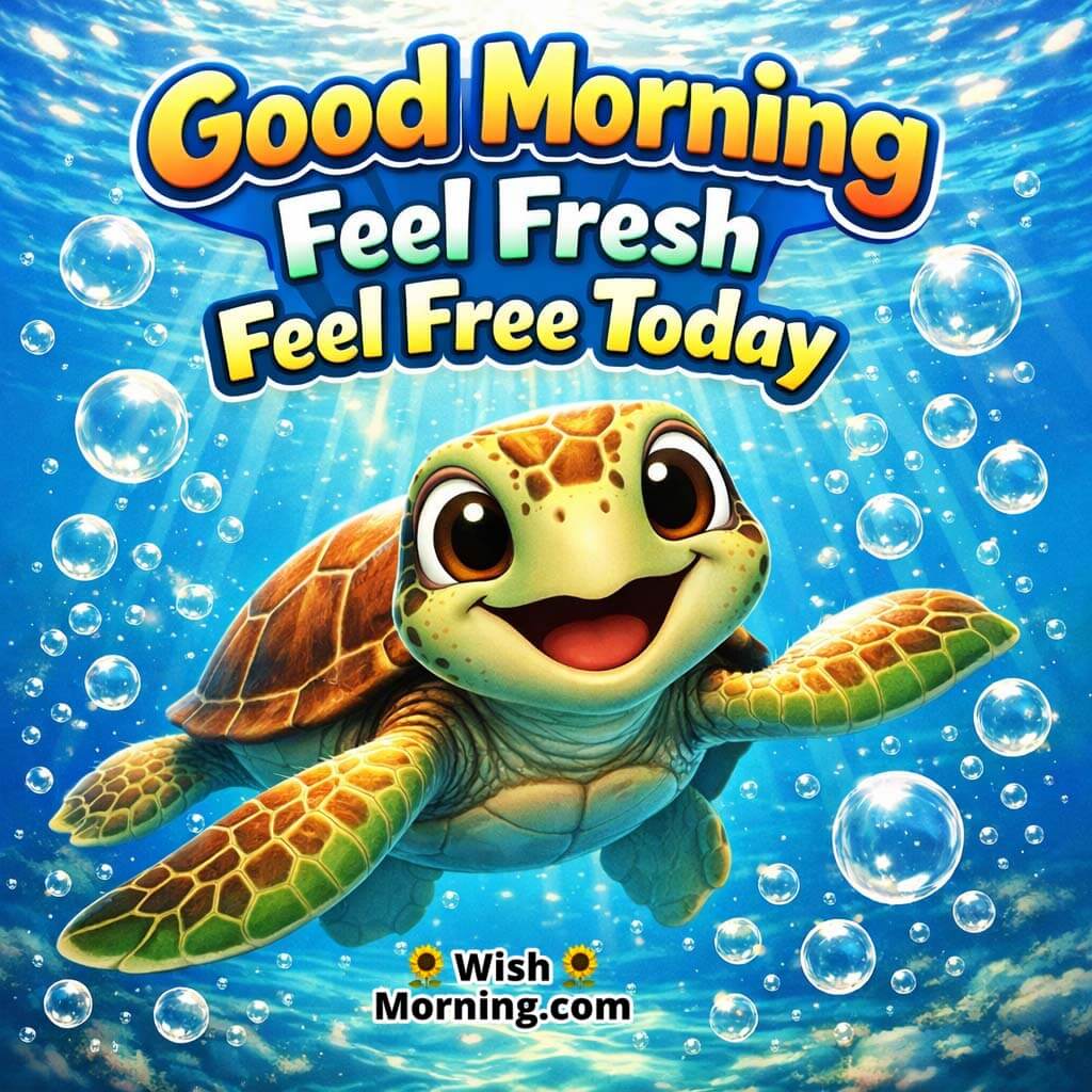 Sea Turtle Bubbles Good Morning Image