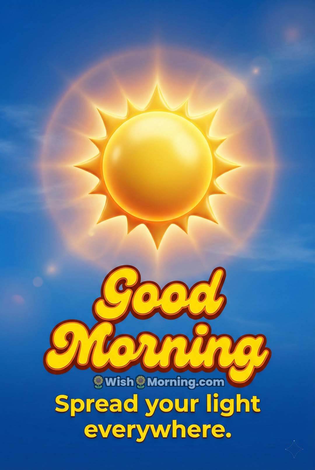 Good Morning mobile-friendly wallpaper featuring a bright 3D glowing sun and warm golden light.