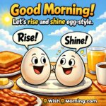 Good Morning Egg Cartoon Image with Funny Dialogue featuring comic-style eggs saying rise and shine symbolizing humor and joyful morning energy.