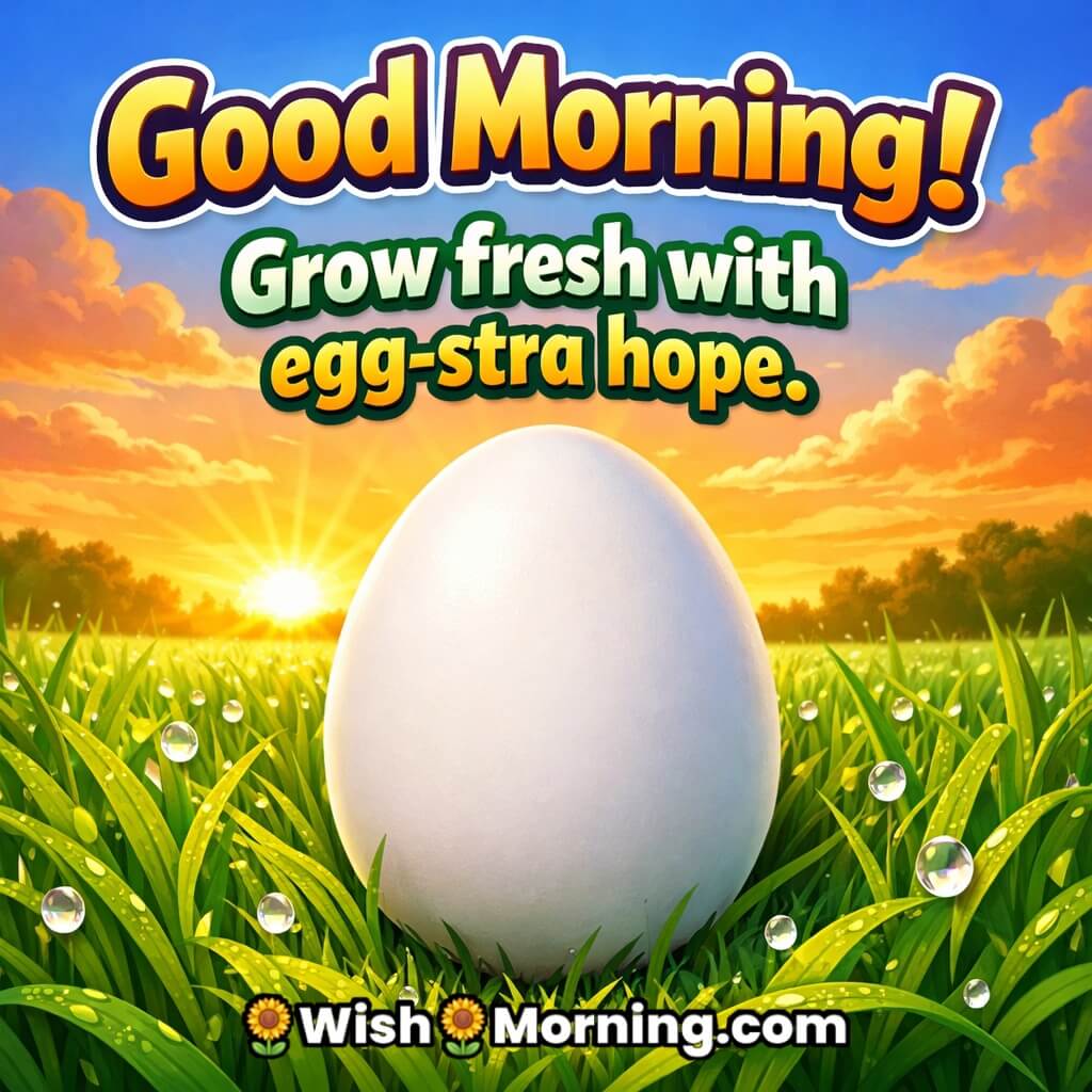 Good Morning Golden Egg Image with Motivational Quote featuring egg placed like a trophy under sunlight symbolizing success achievement and confidence.