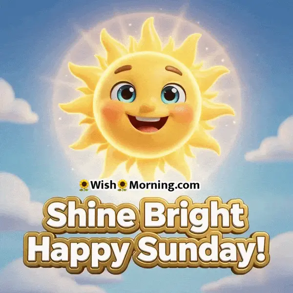 Happy Sunday animated GIF featuring a smiling sun glowing softly as its halo pulses, symbolizing light and happiness.