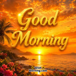 Good Morning 4k Hd Golden Sunrise Image featuring a breathtaking golden-orange sunset illuminating the sky with warm colours, creating a peaceful landscape that symbolizes hope, gratitude, and evening-inspired morning beauty.