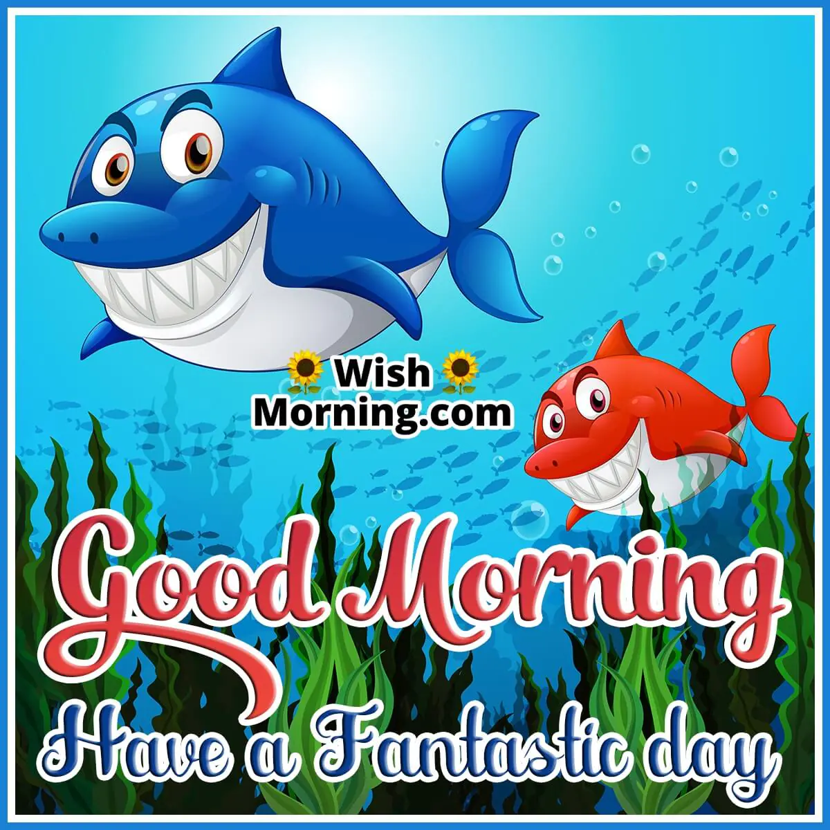 Many Sharks Cartoon Character In The Underwater Background