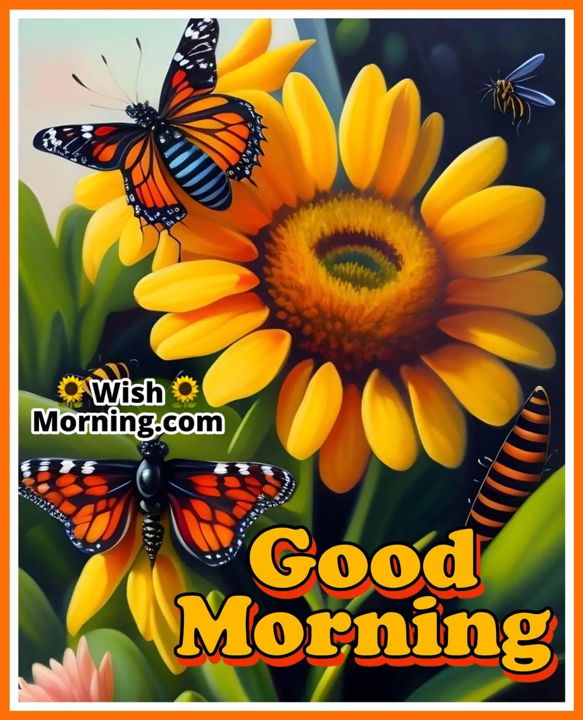 Good Morning Butterfly With Flowers