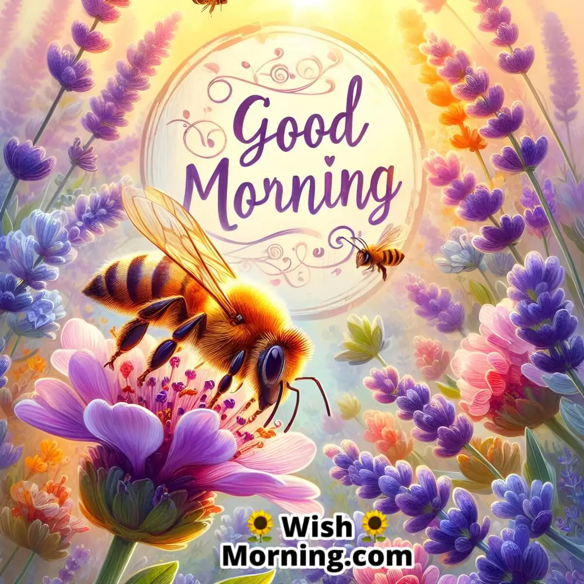Good Morning Honey Bee On Blooming Lavender