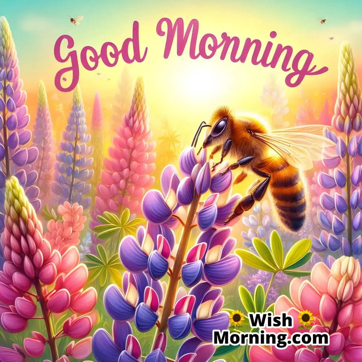Good Morning Honey Bee On Blooming Lupine