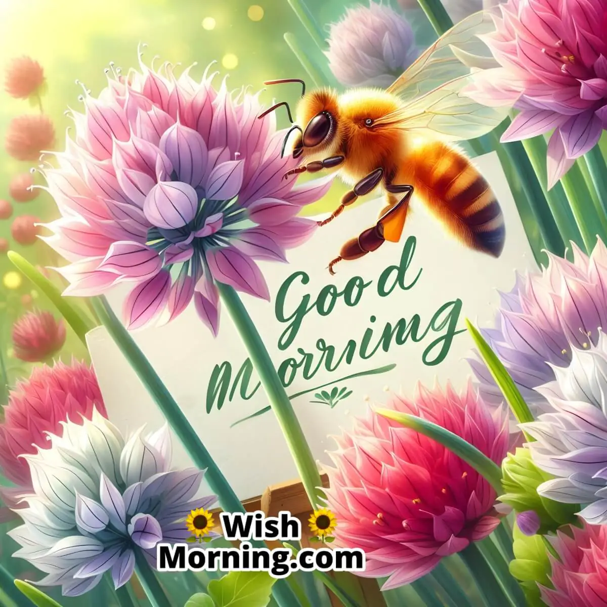 Good Morning Honey Bee On Chive Flowers