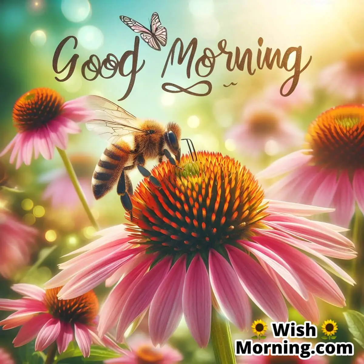 Good Morning Honey Bee On Coneflower