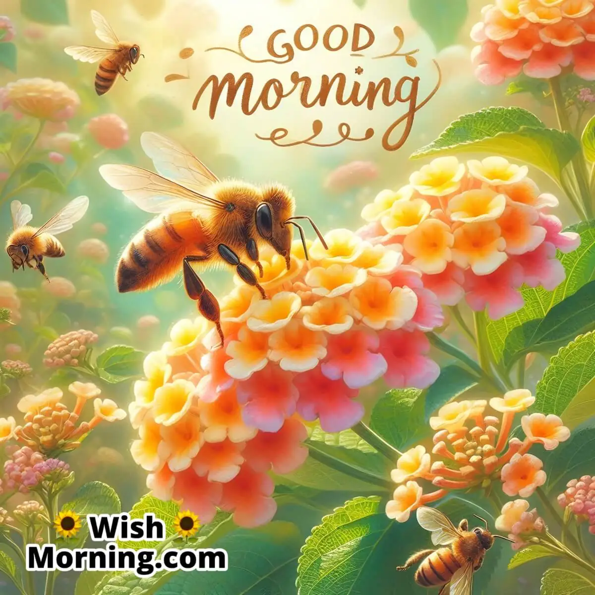 Good Morning Honey Bee On Lantana