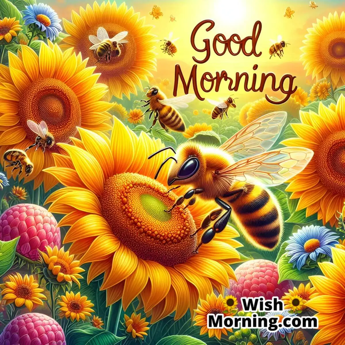 Good Morning Honey Bee On Sunflower
