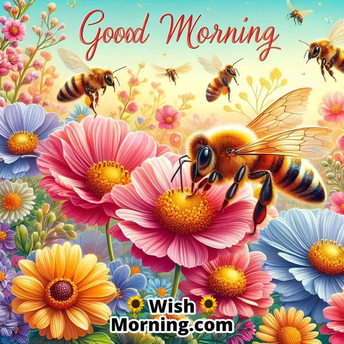 Good Morning Honey Bees On Flowers
