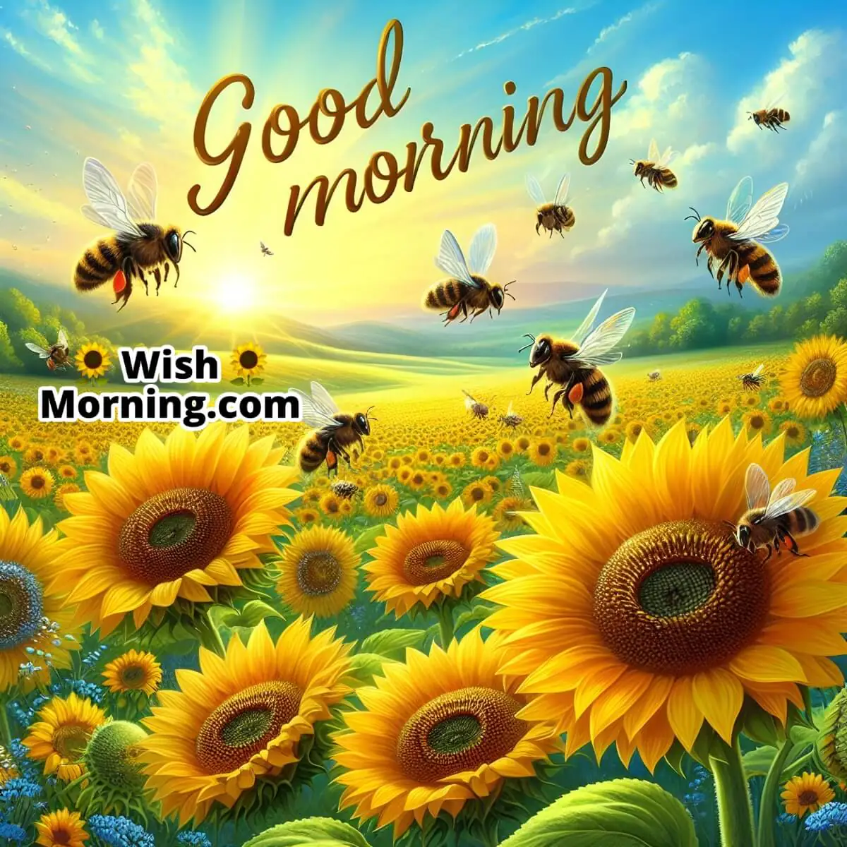 Good Morning Honey Bees On Sunflowers