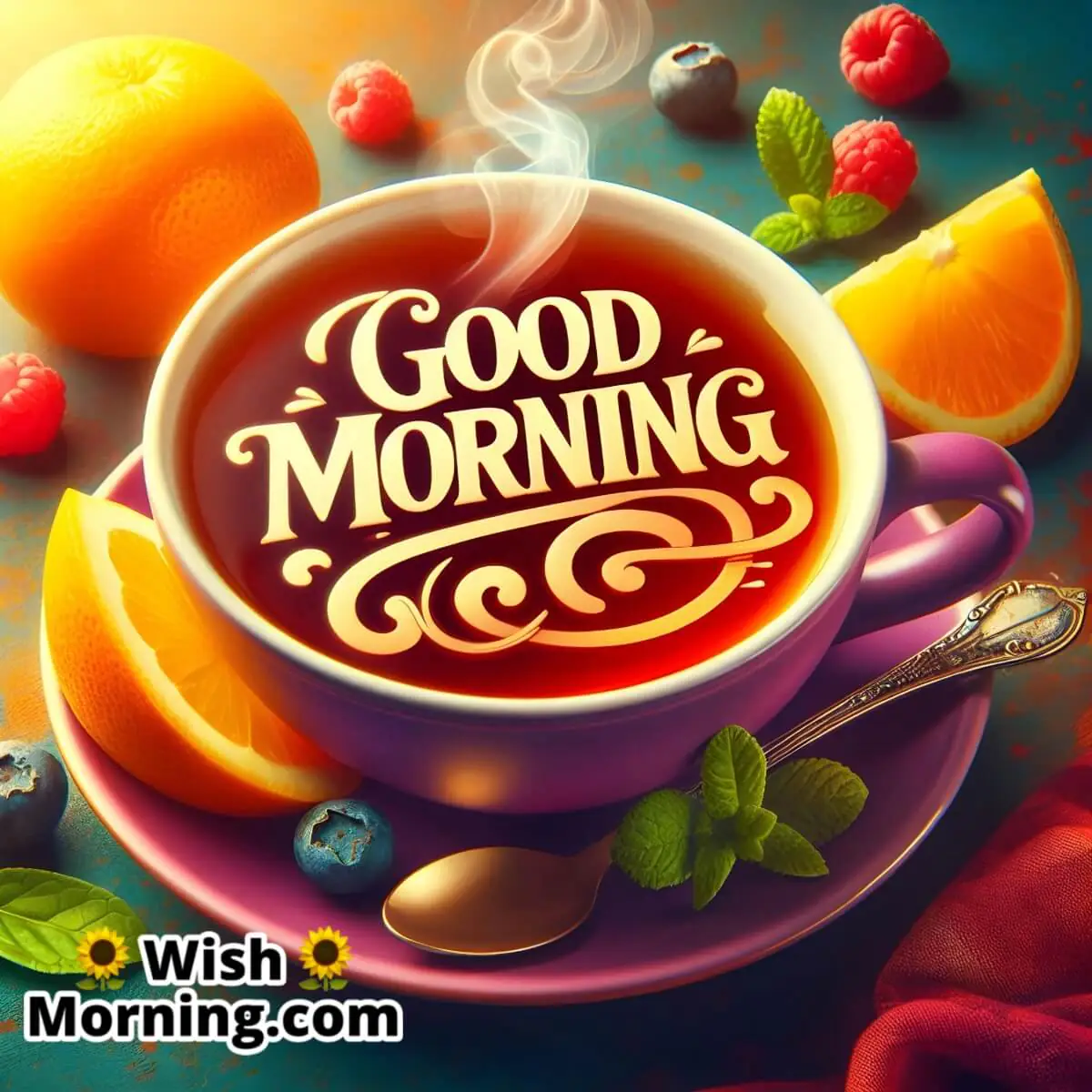 Morning Tea Cup With Freshly Brewed Tea