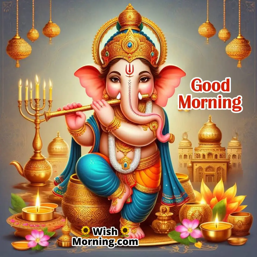 Ganesha Playing Flute In The Morning