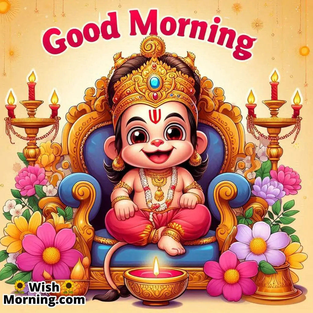 Good Morning Baby Hanuman Seated On Royal Cradle
