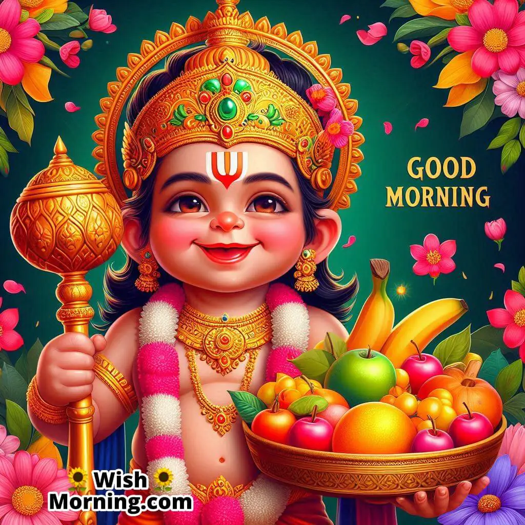 Good Morning Baby Hanuman Smiling With Fruits