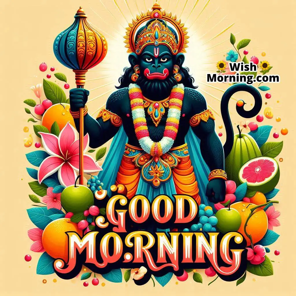 Good Morning Black Hanuman Standing Holding Mace
