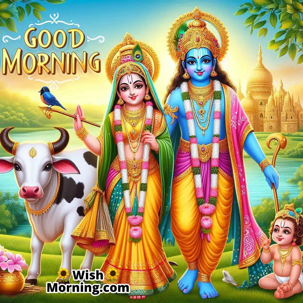Morning Radha Krishna With Cow