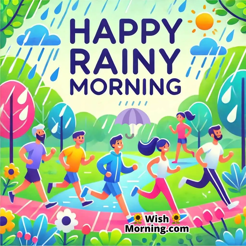 Rainy Morning Park Scene With Joggers