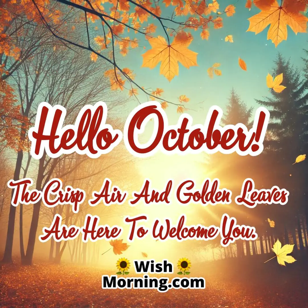 Hello October Golden Autumn Leaves Image