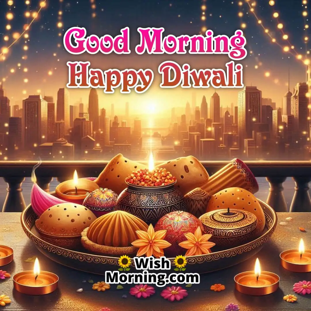 Good Morning Happy Diwali Thali On Balcony