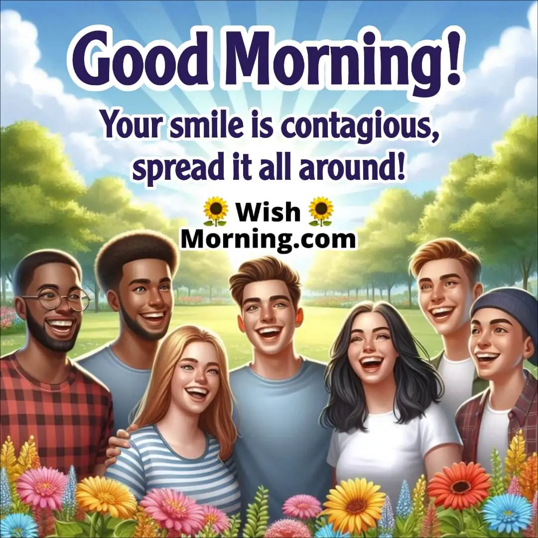 Friends or family smiling and laughing together in a lively setting like a park or celebration, colorful background with space for text.