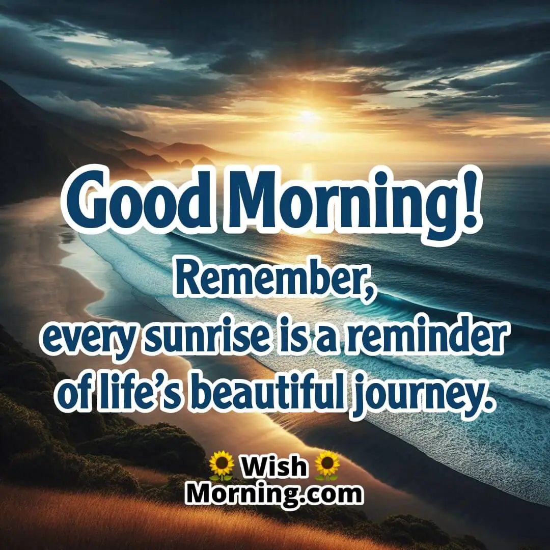Scenic coastal view with waves gently lapping the shore as the sun rises, reflecting the beauty of life's journey