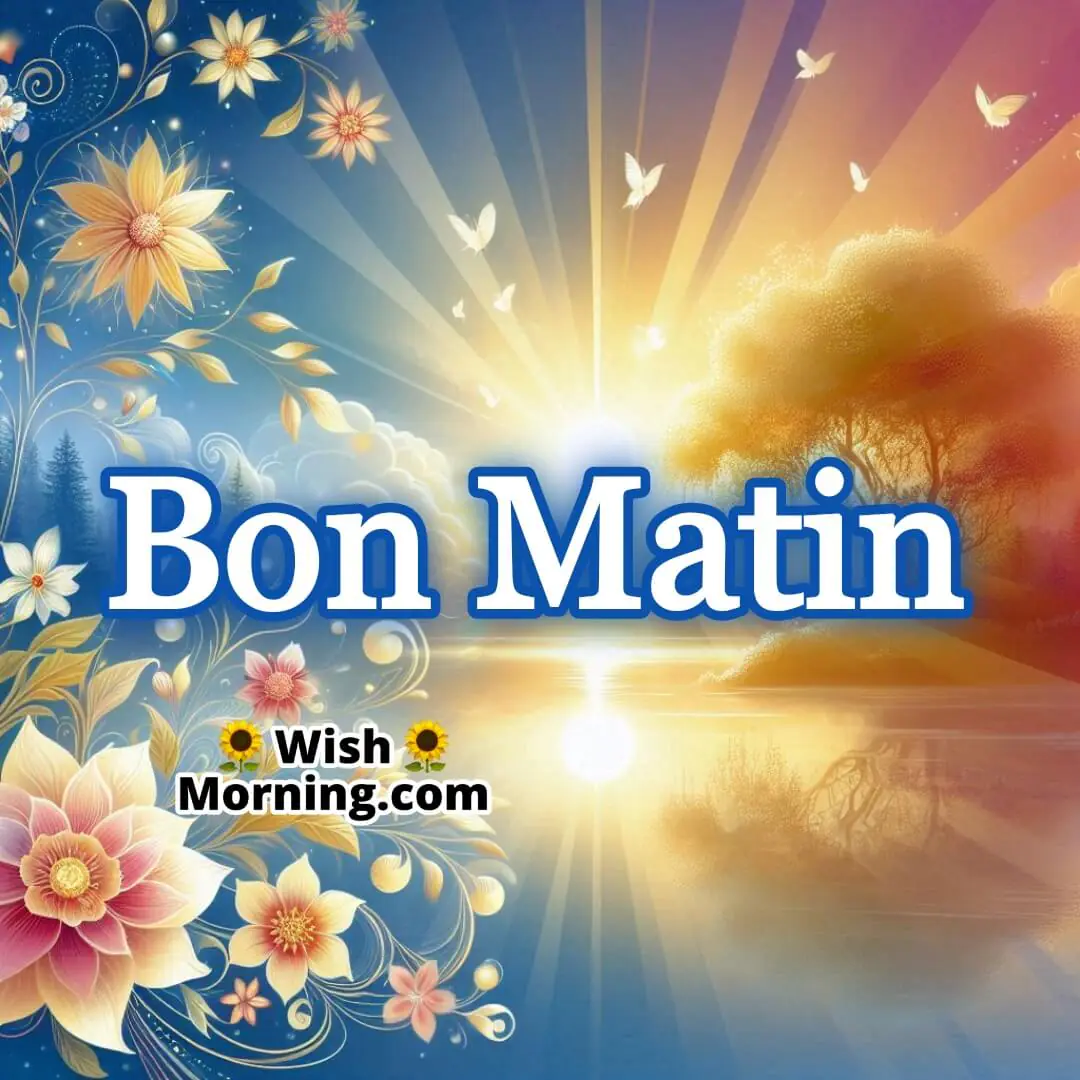 Bon Matin text on sunrise background