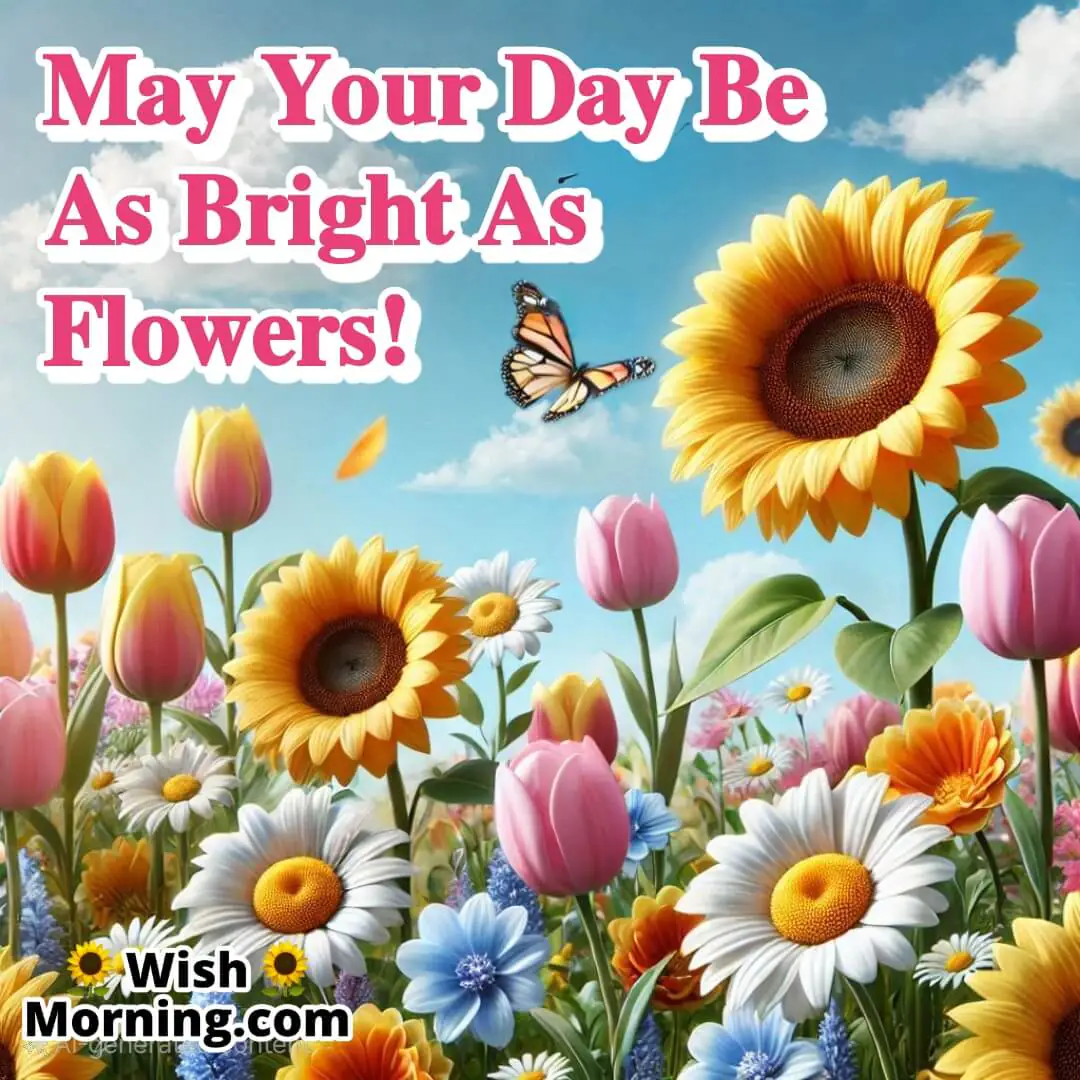Cheerful flower field under a bright sky for Have a Wonderful Day wishes.