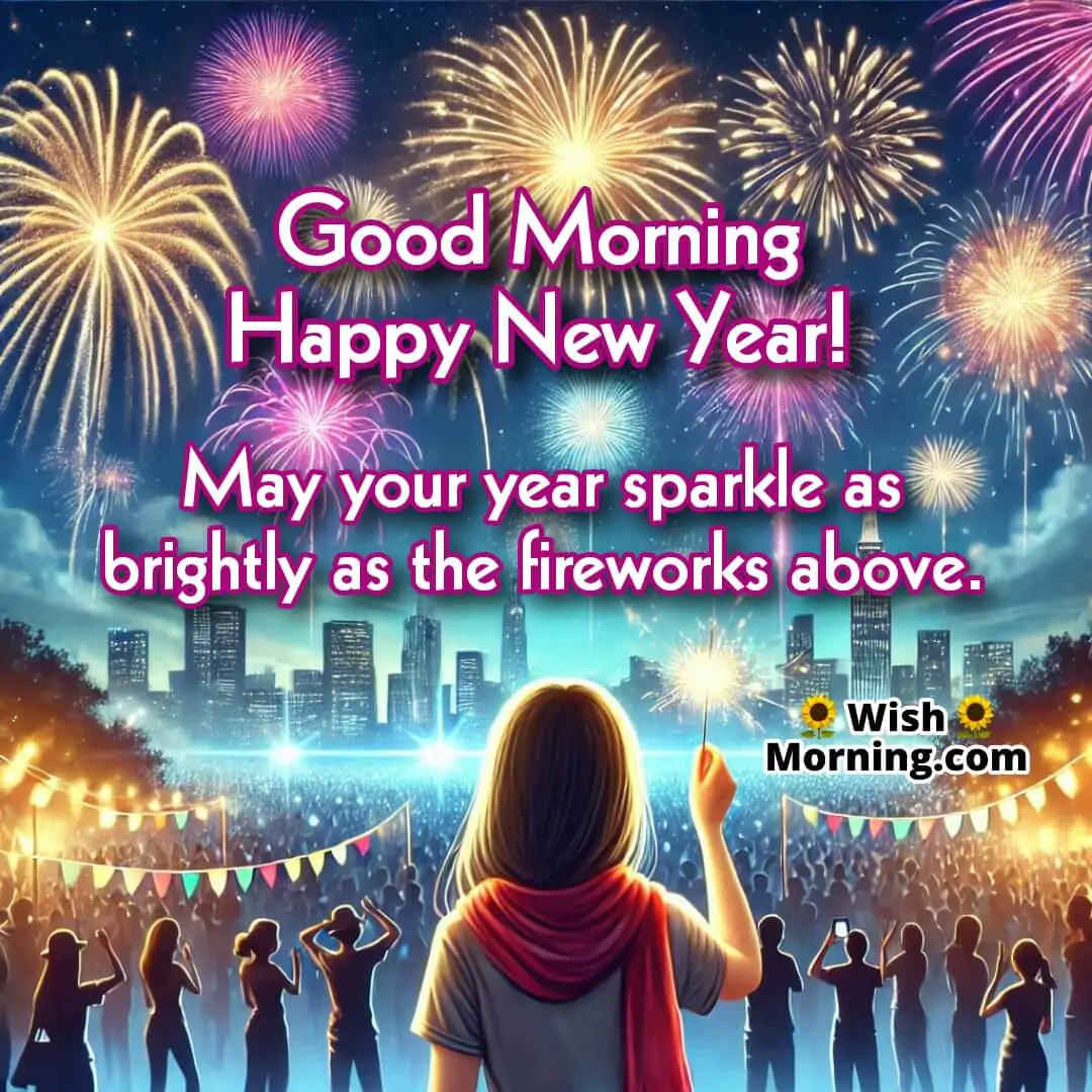Fireworks display lighting up the night sky for New Years Day, perfect for morning wishes.