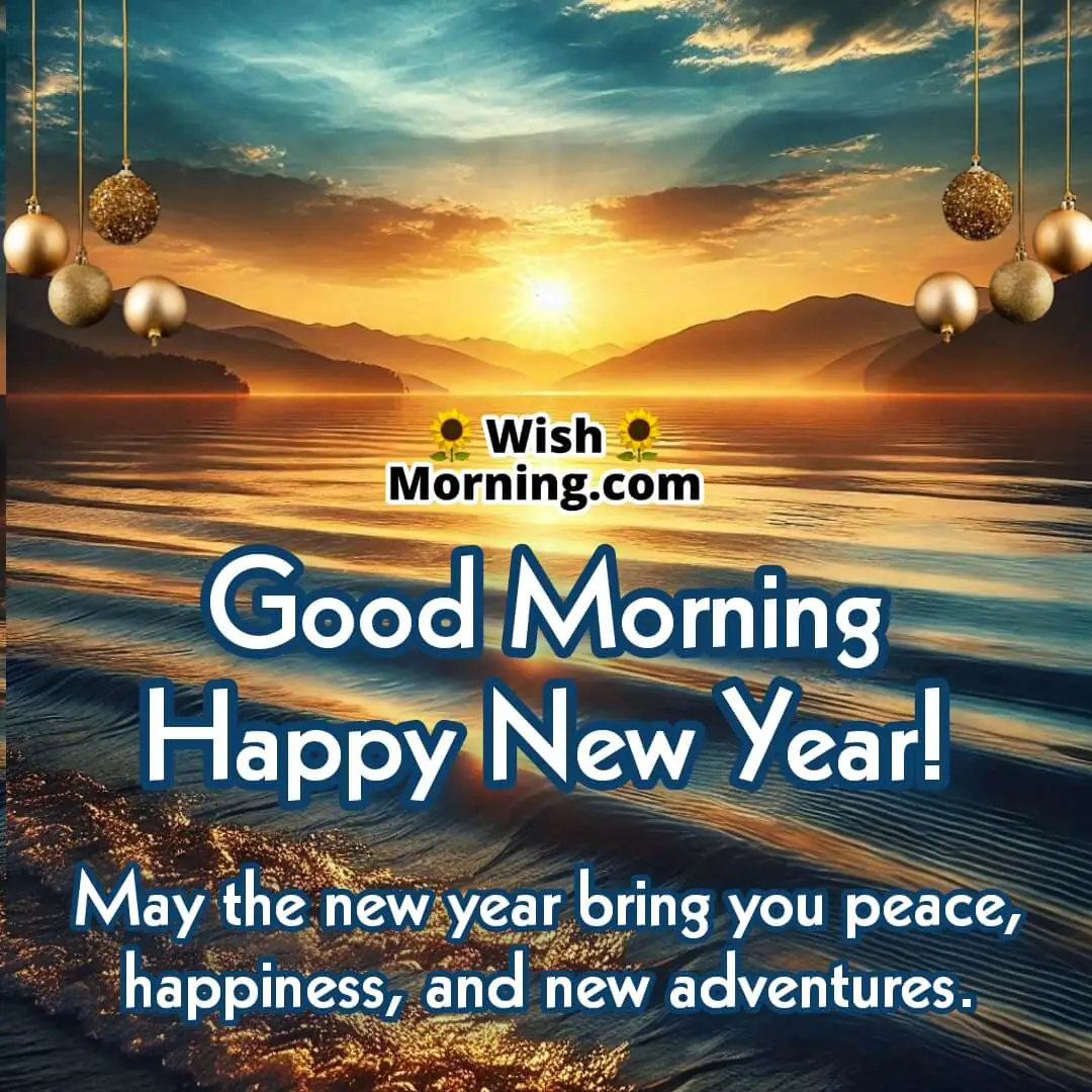 A tranquil sunrise over a calm lake, perfect for New Year's Day greetings.